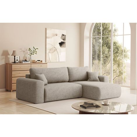 Ecksofa Schlafsofa FLORA Stoff Verita Dunkelbeige Ottomane Rechts