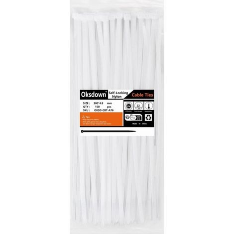 Kabelbinder Nylon 100 Stück UV Beständig 22kg 300mm × 4,8mm Weiß (1/5)