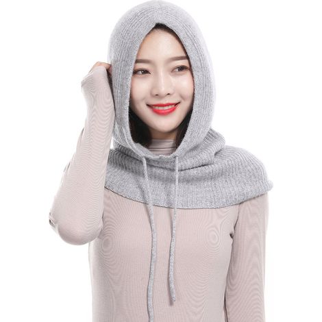 DigitalLAB-Cagoule d'hiver, masque tricoté, cagoule de ski, bonnet unisexe, capuche tricotée, écharpe, protection auditive, protection pour le cou, rembourrée pour plus de chaleur, gris clair, 50 x 30 (1/5)