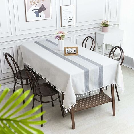 Nappe rectangulaire en lin et coton gris, 140 x 220 cm, élégante, idéale pour décorer les tables à manger et la cuisine. (1/4)