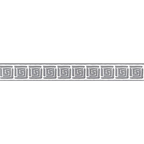 Frise papier peint gris et blanc pour bureau Frise tapisserie tendance à motif géométrique Frise murale moderne pour salon (1/3)