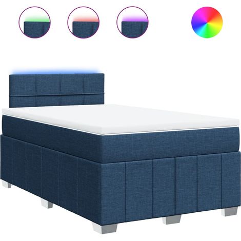 Lit double Lit adulte Sommier à lattes de lit avec matelas Bleu 120x200 cm Tissu