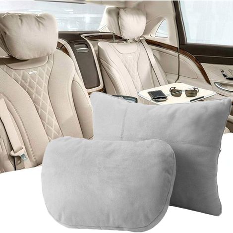 Headrest Waist Cushion Set, Maybach Design S Class Car Headrest Cushion Super Soft Lumbar Support Fraud Suede Cover PP Cotton Filling Cushion (Grey) (1/3)