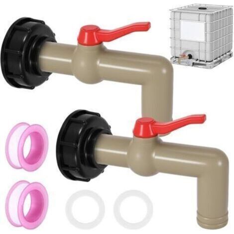 Set mit 2 IBC-Hähnen, IBC-Tankzubehör, Kugelhahn, 1", IBC-Adapter S60 x 6, Grobgewinde, Ablassventil für 1000-l-IBC-Wassertank, 32 mm (1/4)