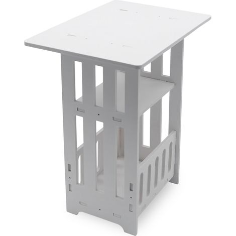 Nachttisch weiß mit Ablagekorb und Staufach - 40 x 36 cm - Beistelltisch aus Holz mit 3 Etagen - Stecksystem Wohnzimmertisch