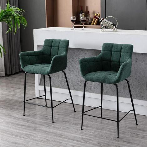 Barhocker 2er Set Grün mit Metallfüßen und Frotteebezug (1/5)