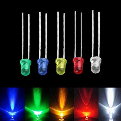 ARCELI 100 PCS Haute Performance Cinq Couleur LED Ampoule Haute Puissance 2Pin Lampes À Diode Émissives Super Bright 3 MM Kit Assorti (1/5)