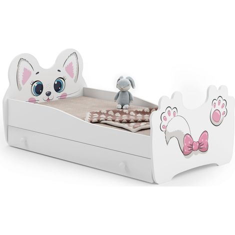 Lit simple Pink Cat 70x140 avec tiroir, matelas, sommier