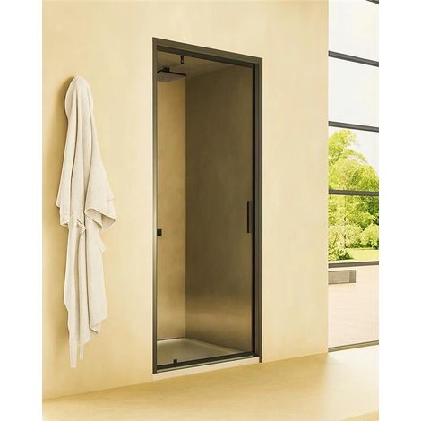 Nicchia doccia 90 cm Rio a pivot vetro 6 mm trasparente H 195 nero (1/5)