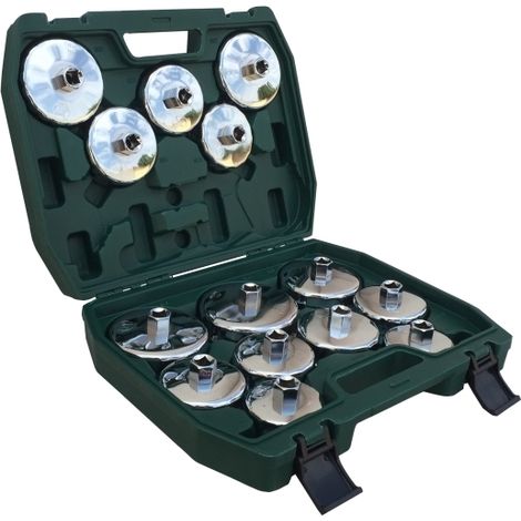Chiavi per filtro olio a tazza/bussola cromate set 14 pz in valigetta