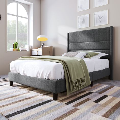 MEUBLIV Cama 90x200 cm gris oscuro – con somier y cabecero, con colchón (1/5)