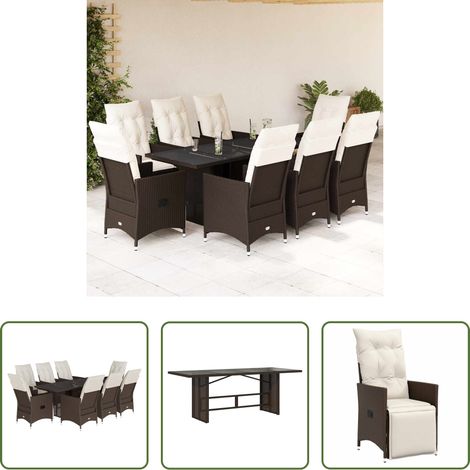 vidaXL Gartenesszimmer - 9-tlg. Garten-Essgruppe mit Kissen Braun Poly Rattan (1/5)