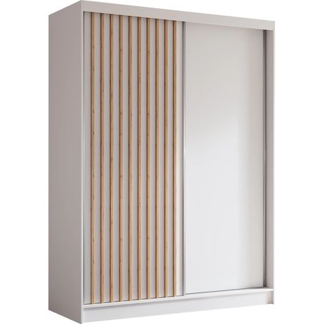 AX LIVING Cabinio Kleiderschrank 160 cm Weiß mit Artisan-Lamellen