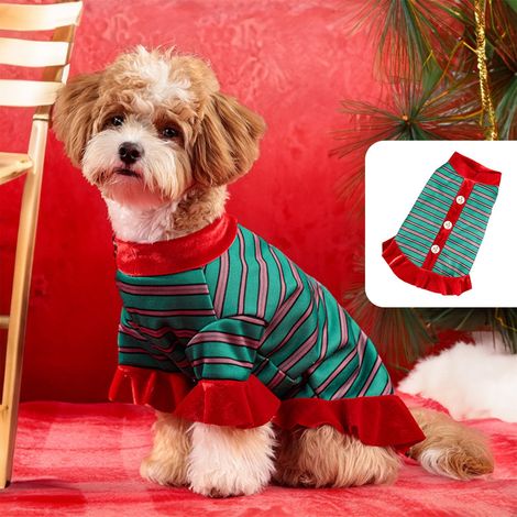 T-shirt De Noël Pour Chien - En Polyester - Pour Chiens Et Chats Nains - Tailles S À XL - Motif Rayé Festif - 32 X 25 Cm - 1 Pièce (1/5)