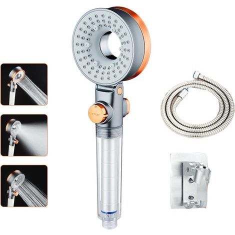 Antikalk- und wassersparender Duschkopf mit Filter, 3 Strahlarten, inklusive Schlauch und Halterung (1/5)