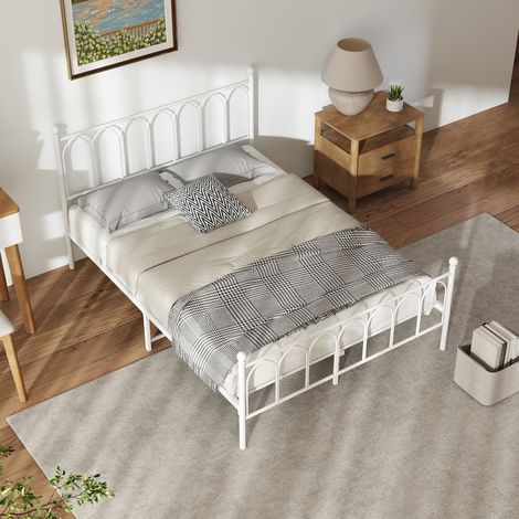 REDOM Letto matrimoniale 140x200 cm con testiera, struttura letto matrimoniale con design antiscivolo, bianco (senza materasso)