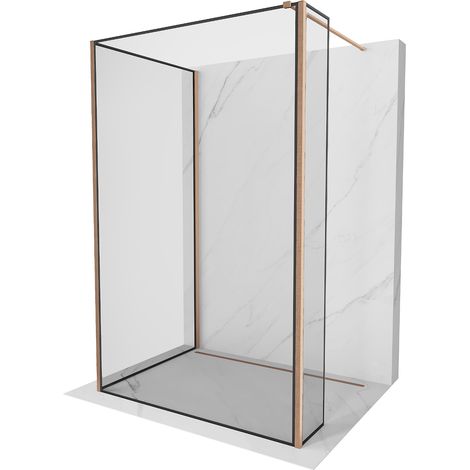 Mexen Kioto Walk-in Duschwand 90 x 80 x 30 cm, schwarzes Muster, gebürstetes Kupfer - 800-090-080-22