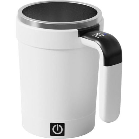 [NEVER USED] Refillable coffee mug with automatic stirring function and handle temperature display for efficiently mixing hot and cold drinks (white)