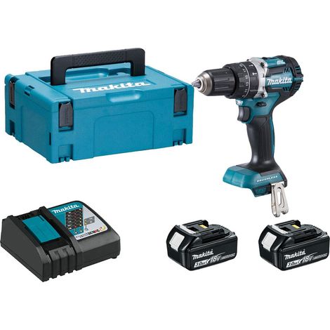 Makita DHP484RFJ 18V Brushless Combi Hammer Drill With 2x3Ah Batts, Charger And Carry Case Set (1/3)