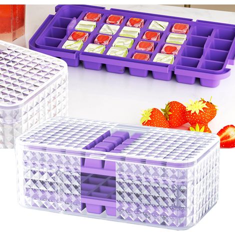 Moules à glaçons, machines à glaçons pour réfrigérateur domestique, bacs à glaçons faits maison, bacs à glaçons à pression de qualité alimentaire, congeler des glaçons, déglaçage en un clic, violet. (1/5)