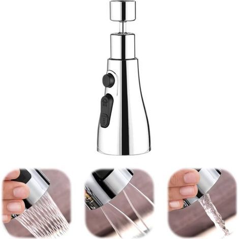 Faucet spout, 360° swivel spout, 3 modes, conversion nut, washer, original band, universal accessory, stainless steel kitchen faucet for kitchen, bathroom (silver) (1/5)