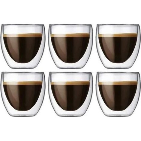 Coffret De 6 Tasse à Café-Expresso-Espresso En Verre - 80Ml, Set-Tasses à Café Double Paroi, Tasse Expresso Originale. - (1/4)