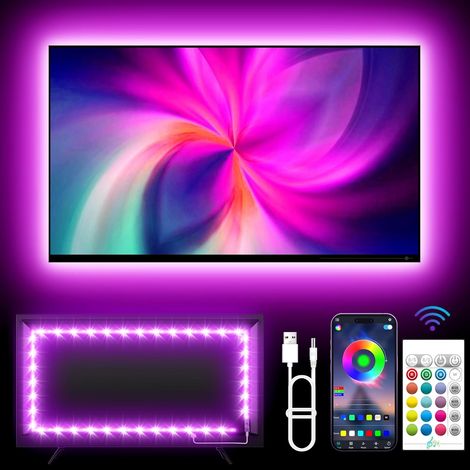 Ruban LED TV, 4M TV LED pour 45"- 55" TV, musique sync Bluetooth app et télécommande TV LED Strip USB alimenté pour chambre/jeux (1/5)