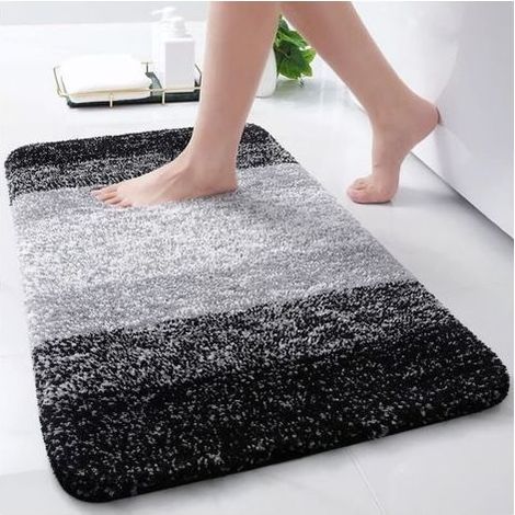 Rutschfeste Mikrofaser-Badematte – Weich, saugfähig, dick – Maschinenwaschbar – 61 x 40,6 cm – Schwarz (1/5)