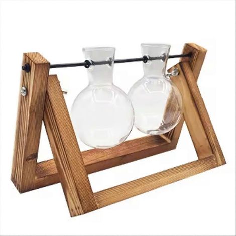 Ensemble de vases de table avec cadre en bois, pot de fleurs multifonctionnel pour bonsaï, base hydroponique, terrarium, contenants d'exposition, décoration intérieure C (1/5)