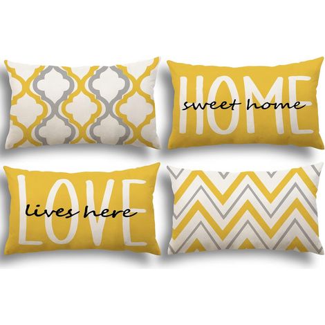 Housse Coussin 30x50 Lot de 4 Housses de Coussin Canapé Coussins Décoratifs Motif Géométrique Lot de Coussin Canapé en Lin pour Canapé Salon Chambre taie Oreiller d'Extérieur 30 x 50 Jaune (1/5)