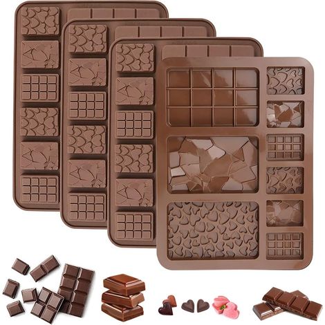 4 Pièces Moule Tablette Chocolat,20.4x15cm Break-Apart Moule à Chocolat, Moule à Tablette de Chocolat en Silicone (1/5)