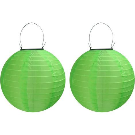 Lot de 2 lanternes solaires d'extérieur à LED, étanches, en nylon, 20 cm, éclairage solaire pour jardin, cour, terrasse, mariage, décoration d'Halloween (vert) (1/5)