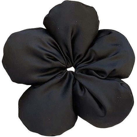 Chouchou en forme de fleur pour cheveux d'été, bandeau 3D en éponge avec fleur, couleur unie, élastique sûr-Black (1/5)
