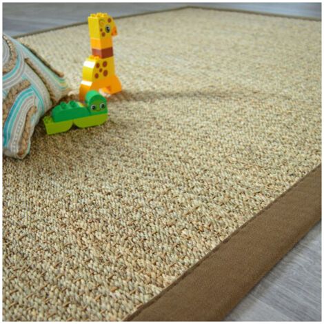 Tapis Jonc de mer - Varana panama - Ganse coton brun - 80 x 150 cm