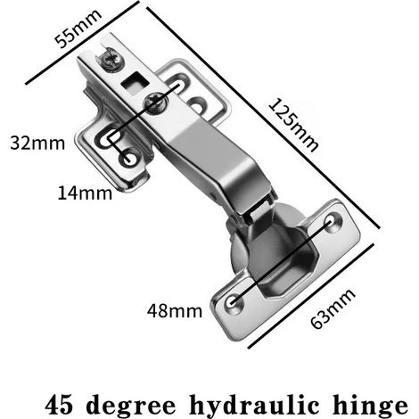 Charnière à fermeture douce (45° - Chine continentale) avec amortisseur hydraulique pour porte d'angle pliante, compatible avec les portes pliantes d'armoires, de placards et de penderies. (1/5)