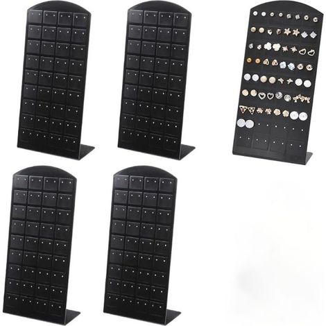 Lot de 5 présentoirs à boucles d'oreilles noirs, supports bijoux en forme de L, 48/72 trous (1/5)