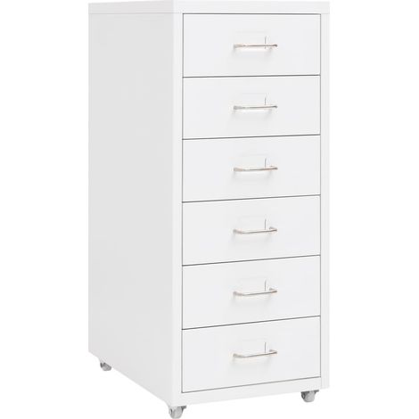 Cassettiera mobile da ufficio su ruote 6 cassetti 28 x 41 x 69 cm in metallo bianco DEC024568
