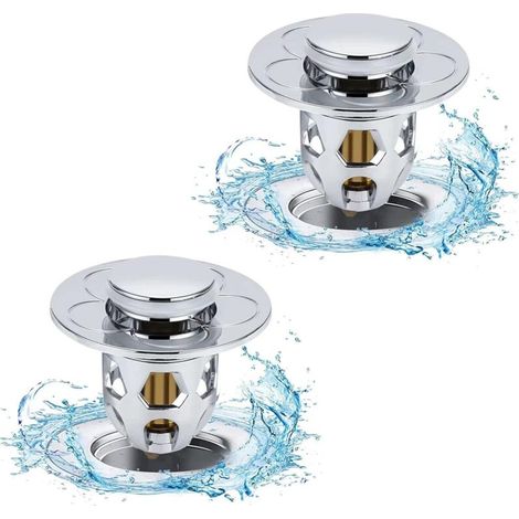 2 Pièces Bonde Lavabo Universel, Bouchon de Lavabo Pop-Up avec 2 Joints,Bouchon de Vidage pour Lavabo à Poser avec Tamis Anti-Clogging,pour Baignoire, Cuisine, lavabo (Orifice de vidange 34-40mm) (1/5)