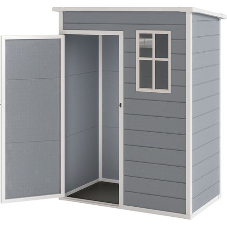 Abri de jardin 1,14 m² porte verrouillable aération fenêtre 151 x 92 x 193 cm plastique gris
