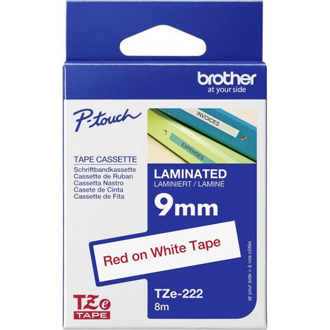 Brother TZe, TZ TZe-222 Couleur de ruban: blanc Couleur de police:rouge 9 mm 8 m