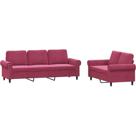 Maison Exclusive - Set di Divani 2 pz con Cuscini Rosso Vino in Velluto