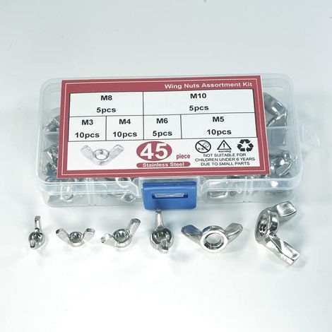 Coffret de 45 écrous à oreilles en acier inoxydable 304, tailles (1/5)