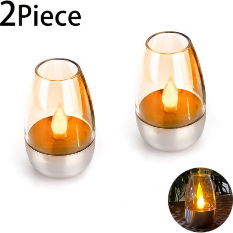 Bougies solaires d'extérieur étanches, scintillantes et sans flamme – Lot de 2 fausses bougies chauffe-plat rechargeables à LED fonctionnant sur batterie, pour les mariages, la maison, les fêtes et la (1/4)