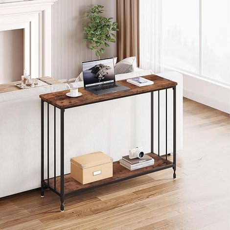 Table console avec étagères, 105 x 30 x 81 cm, Table d’appoint avec cadre métallique, table d’entrée, table dans le couloir, table basse pour le salon, entrée, couloir, rétro (1/5)
