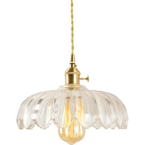 Suspension lotus vintage industrielle 25 cm, verre laiton E27, lustre plafond (1/5)