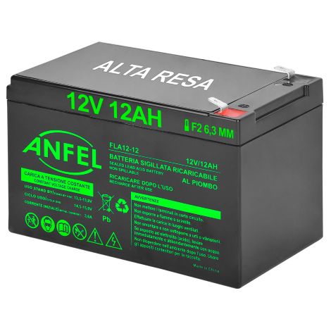 batteria piombo 12v 12ah ermetica (VRLA), adatta per UPS Gruppi di Continuita', Videosorveglianza, Sistemi di allarme, mobilita' elettrica, giocattoli, attacco faston F2 6,3mm (1/5)