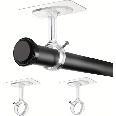 2 pièces supports de tringle à rideau plafond – sans perçage, crochets adhésifs réglables Ø3 cm, fixation facile pour chambre, placard, salon, cuisine (1/5)