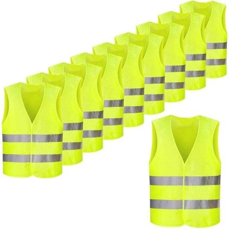 Pack of 10 yellow, fluorescent, reflective safety vests, high visibility for cyclists, drivers, joggers, garbage collectors, etc., 56 x 68 cm (1/4)