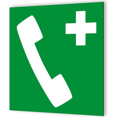 Pictogramme Téléphone d'Urgence - Panneau signalétique Dibond blanc - Carré vert officiel - 20x20 cm, épaisseur 3 mm, impression UV, fabrication française (1/5)