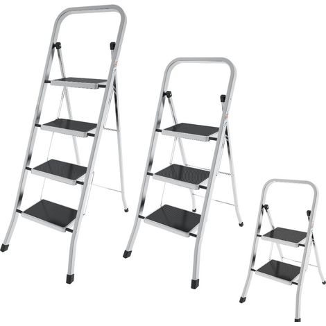 Sgabello in alluminio con gradini in acciaio e montanti ricoperti di gomma portata max 150 kg - 2 gradini H46 cm (1/5)